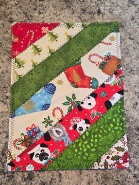 Handmade Green and Red Holiday Quilt Patch Placemat
